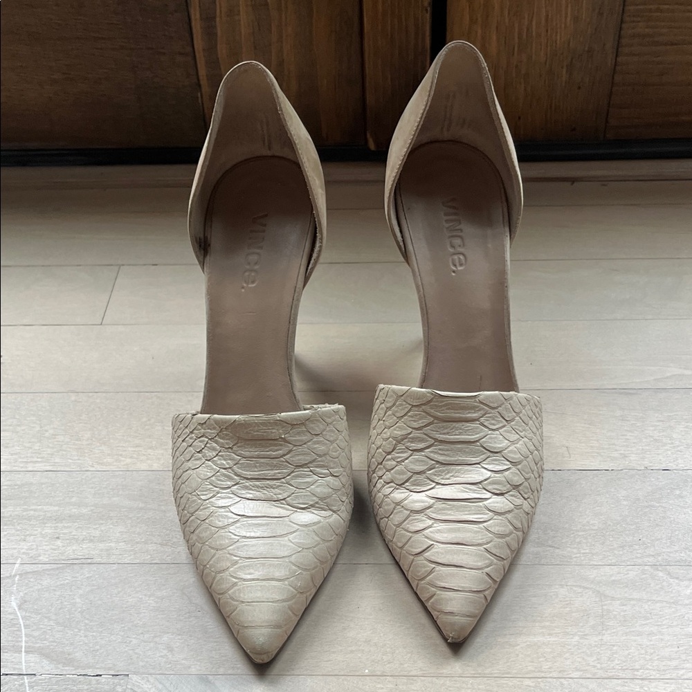 Vince Leather Cream Tan Pointed Heels 7.5